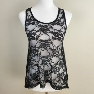 H&M Black Lace Top Womens 2 Mesh Witchy Sexy Whimsigoth Goth Rock Punk Cami Tank